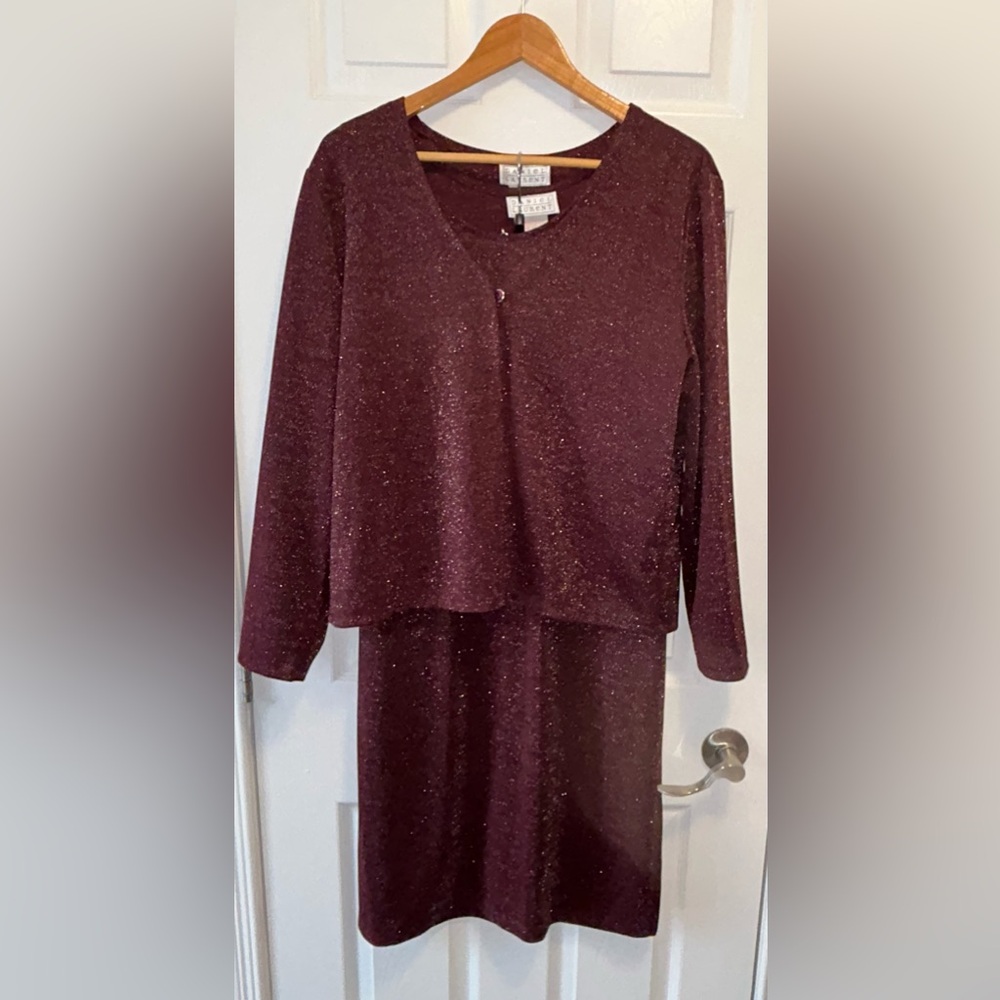 Vintage Elegant Burgundy Sparkly 3 Piece Maxi Skirt Tank and Cardigan Party
